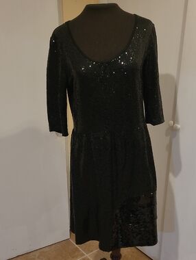 Black Sequin Scoop Neck Women's Dress